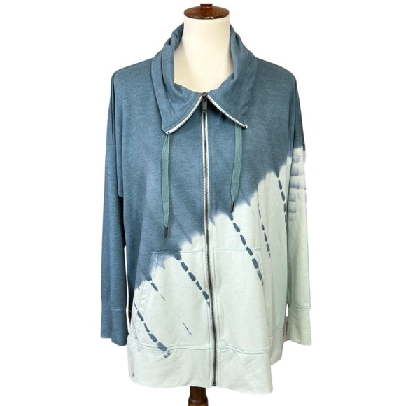 NWT Ideology Women's 1X Full Zip Sweater Blue Tie Dyed Camping Exercise Travel - Picture 1 of 8